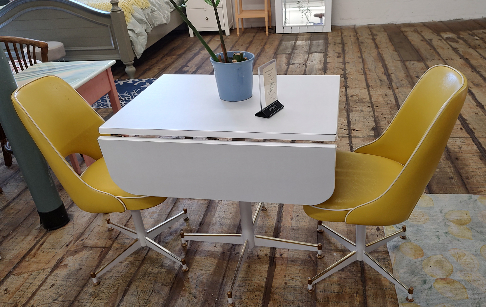 KT0108-Drop-leaf-table-2yellow-chairs